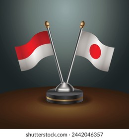 Indonesia and Japan table flags relation with gradient backgrund. Vector Illustration