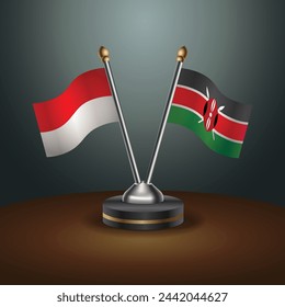 Indonesia and Kenya table flags relation with gradient backgrund. Vector Illustration