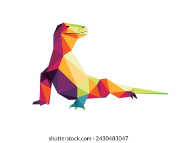 Indonesia Komodo Lizard in Colorful Polygonal Vector. Colorful abstract logo of Komodo. Low Poly Illustration of Komodo Reptile