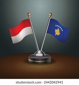 Indonesia and Kosovo table flags relation with gradient backgrund. Vector Illustration