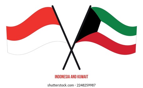 Indonesien und Kuwait Flaggen überquert und schwingen flatter Stil. Offizieller Anteil. Korrigieren Sie Farben.