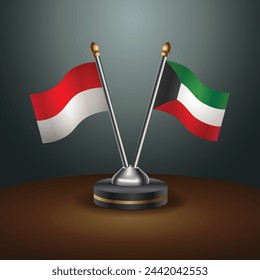 Indonesia and Kuwait table flags relation with gradient backgrund. Vector Illustration