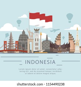 Indonesia landmark building with Indonesia flag