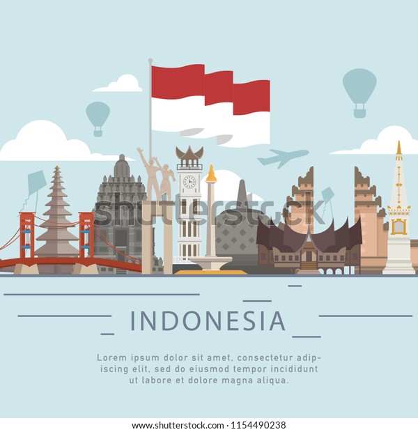 Indonesia landmark
building with Indonesia
flag