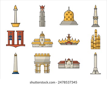 Indonesia Landmark Icon Set Collection