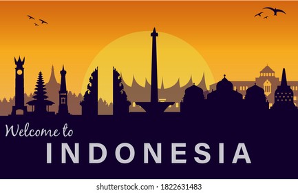 Indonesia Landmark Silhouette Vector Flat Design Stock Vector (Royalty ...