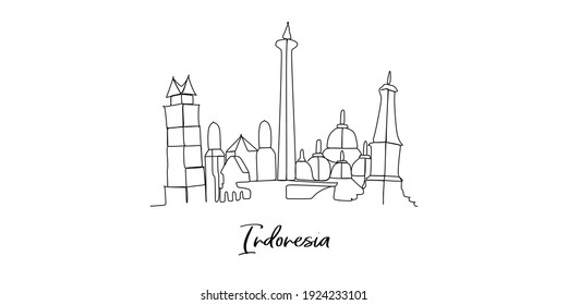 Esquina histórica de Indonesia - dibujo continuo de una línea