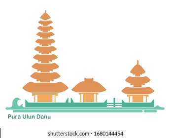 Indonesia landmark Ulun Danu temple in Bali. Flat icon