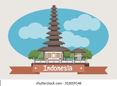 Indonesia landmark Ulun Danu temple Beratan Lake in Bali 