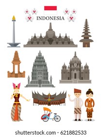 Indonesia Landmarks and Culture Object Set, National Symbol and Architecture, Travel and Tourist Attraction