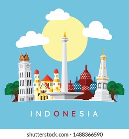 Indonesia Landmarks Flat Vector Illustration