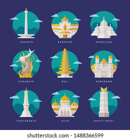 Indonesia Landmarks Flat Vector Illustration