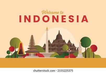 Indonesia Landmarks Flat Vector Illustration