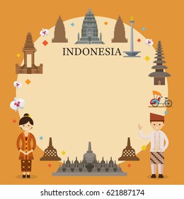 Indonesia Landmarks, People in Traditional Clothing, Frame, Culture, Travel and Tourist Attraction