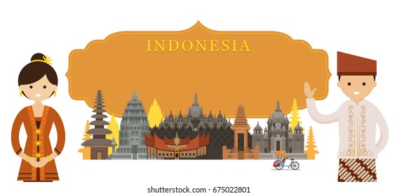 Indonesia Landmarks and people in Traditional Clothing, Culture, Travel and Tourist Attraction