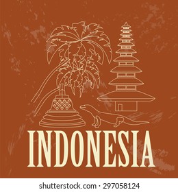 Indonesia landmarks. Retro styled image. Vector illustration