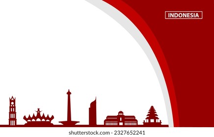 Indonesia Landmarks Vector. With flag ribbon. Flat design.