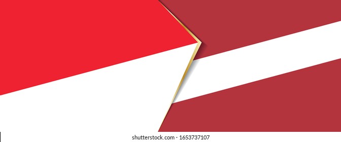 Banderas de Indonesia y Letonia, dos banderas vectoriales símbolo de relación o enfrentamiento.