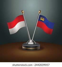 Indonesia and Liechtenstein table flags relation with gradient backgrund. Vector Illustration
