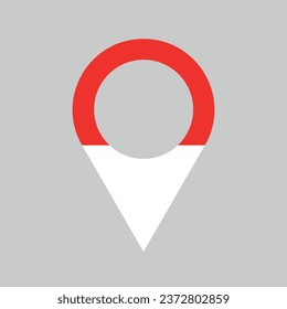 Indonesia location pin, gps marker, made in Indonesia symbol, find us sign, white and red colors, vector