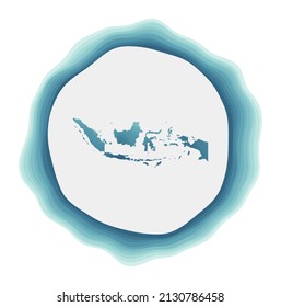 Indonesia logo. Badge of the country. Layered circular sign around Indonesia border shape. Cool vector illustration.