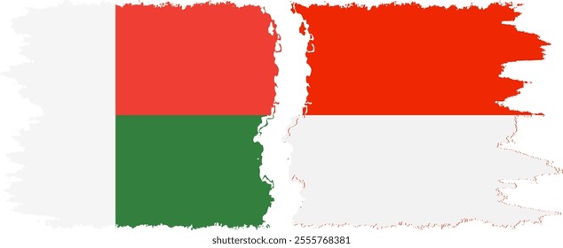 Indonesia and Madagascar grunge flags connection, vector