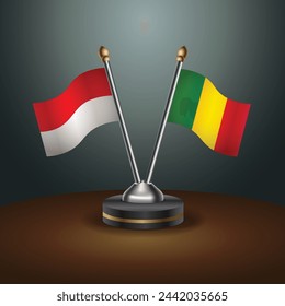 Indonesia and Madagascar table flags relation with gradient backgrund. Vector Illustration