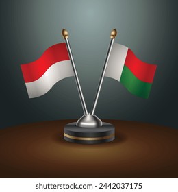 Indonesia and Madagascar table flags relation with gradient backgrund. Vector Illustration