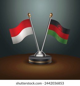 Indonesia and Malawi table flags relation with gradient backgrund. Vector Illustration