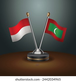 Indonesien und Malediven Tischfahnen Beziehung mit Gradientenhintergrund. Vektorgrafik