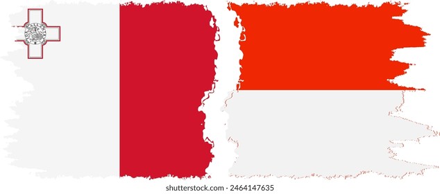 Indonesia and Malta grunge flags connection, vector