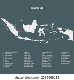 Indonesia Map with 38 Provinces - Bangka Belitung