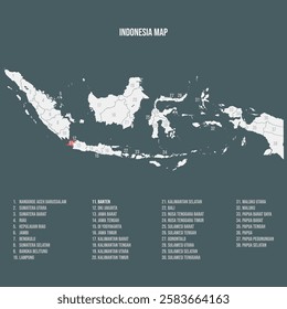 Indonesia Map with 38 Provinces - Banten