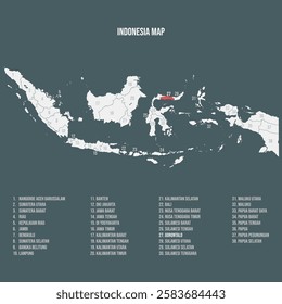 Indonesia Map with 38 Provinces - Gorontalo