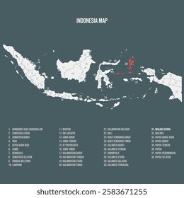 Indonesia Map with 38 Provinces - Maluku Utara