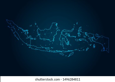 indonesia map with Abstract mash line and point scales on Dark background . design polygon sphere . Wire frame 3D mesh polygonal network line . Vector illustration eps 10.