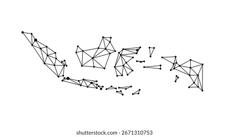 Indonesien-Karte. Abstrakte geometrische Karte des Netzwerks - Netzlinien für Verbindungspunkte.