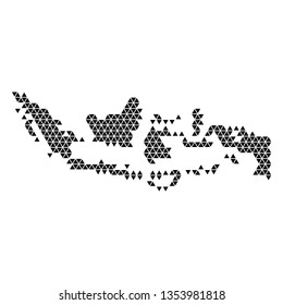 Indonesia map abstract schematic from black triangles repeating pattern geometric background with nodes. Vector illustration.