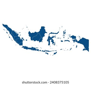 Indonesia map. Map of Indonesia in administrative provinces in blue color