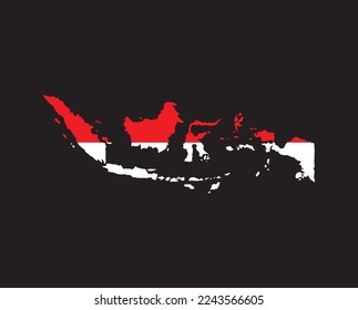 Indonesia map background in red and white flag on black modern digital background