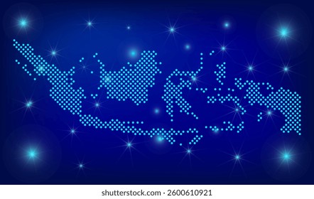 Indonesia  map in blue. Dotted map. Dots  Indonesia  map with spotlights on dark blue background.  Global social network.  Blue futuristic background with Dotted map . EPS10