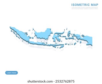 Mapa da Indonésia azul sobre fundo branco com vetor isométrico.