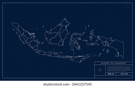Mapa de Indonesia con el fondo del estilo de Blueprint Tech.