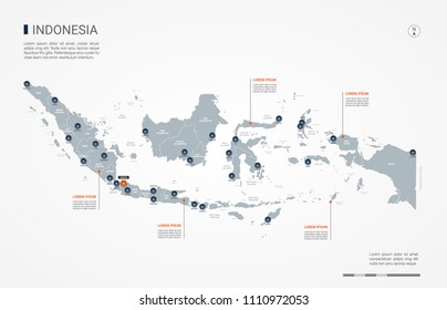 Indonesia map with borders, cities, capital Jakarta and administrative divisions. Infographic vector map. Editable layers clearly labeled.