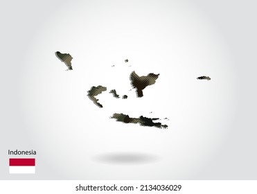 Mapa de Indonesia con patrón de camuflaje, Selva - textura verde en el mapa. Concepto militar para el ejército, los soldados y la guerra. escudo de armas, bandera.