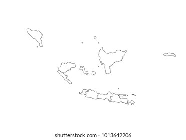 indonesia map with country borders, thin black outline on white background. High detailed vector map with counties/regions/states - indonesia. contour, shape, outline, on white.