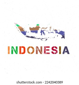 Indonesia map design. Shape of the country with beautiful geometric waves and grunge texture. Cool vector illustration.
