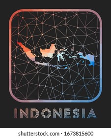 Indonesia map design. Vector low poly map of the country. Indonesia icon in geometric style. The country shape with polygonal gradient and mesh on dark background.
