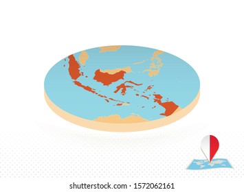 Indonesia map designed in isometric style, orange circle map of Indonesia for web, infographic and more.