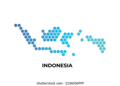 Indonesia map digital hexagon shape on white background vector illustration